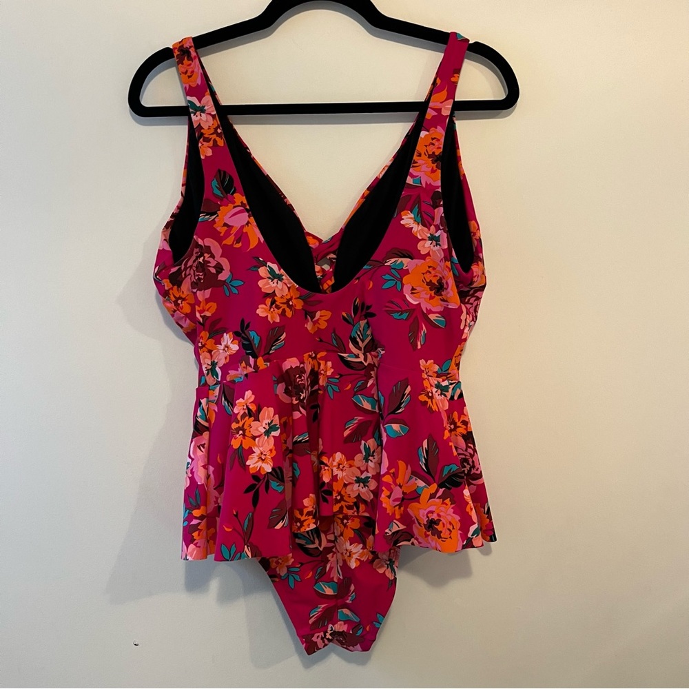 Skinny Dippers Hot House Too Too Plunge Skirt One Piece Swimsuit Pink Floral XL - Picture 11 of 13
